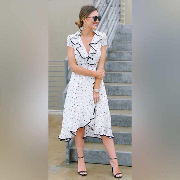 Gabby Skye Dresses & Skirts - Polkadot Ruffle Wrap Midi Dress Size 16